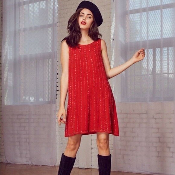 Lost + Wander Hand Beaded Swing Dress in Red NWT - Picture 1 of 9